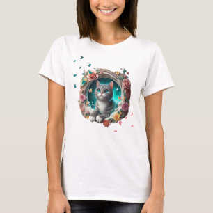 Camiseta Gato 3D Whimsical Colorida Vibrante