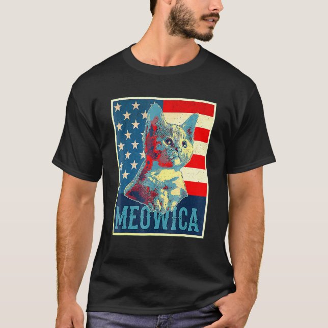 Camiseta Gato 4 de Julho Meowica Kitty Cat Merica EUA Ameri (Frente)