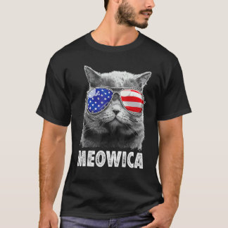 Camiseta Gato 4 de Julho Meowica Meninas Meninos Bandeira A