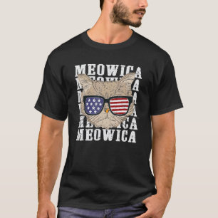 Camiseta Gato 4 de Julho Meowica Merica Homens Bandeira Ame