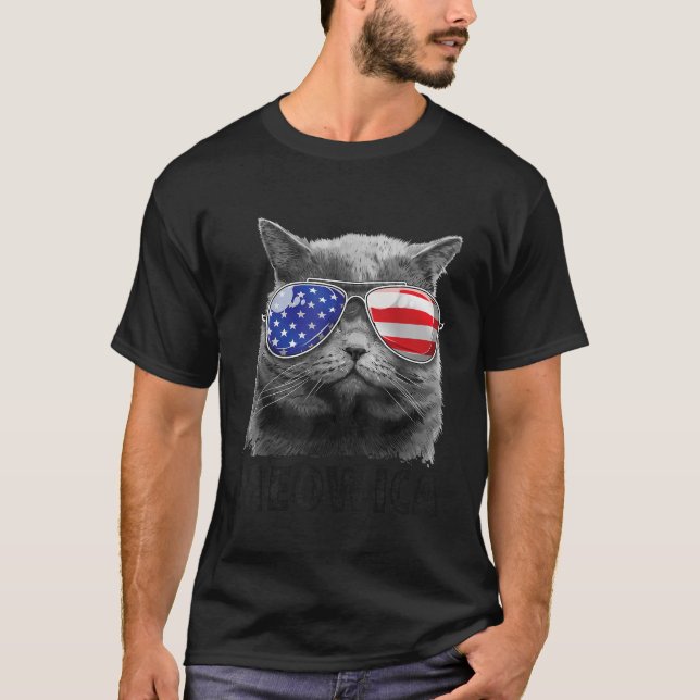 Camiseta Gato 4 de julho Meowica Merica Men Women USA Ameri (Frente)