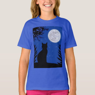 Camiseta Gato a olhar para a lua cheia
