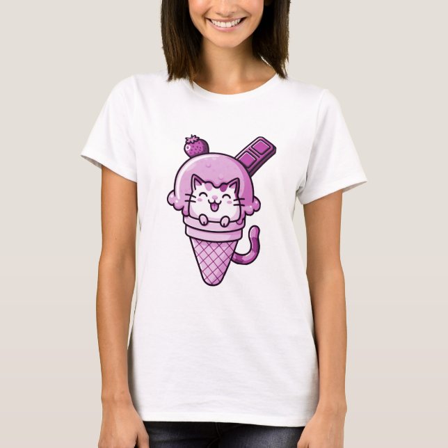Camiseta Gato a Rosa Cone (Frente)