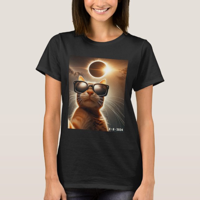 Camiseta Gato A Tomar Uma Selfie Com O Solar 2024 Eclipse W (Frente)