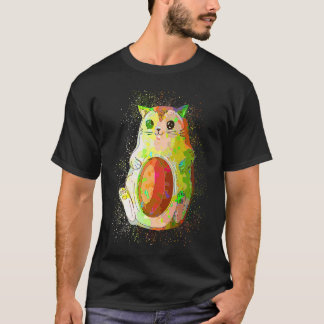 Camiseta Gato Abacate Fofo com Salpico de Tinta Colorida