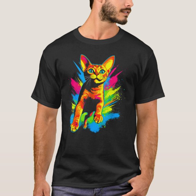 Camiseta Gato Abissínio Arco-íris (Frente)
