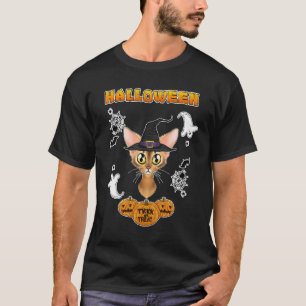 Camiseta Gato Abissínio Eu Feliz Dia das Bruxas