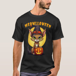 Camiseta Gato Abissínio Halloween Chapéu de Bruxa Abóbora M