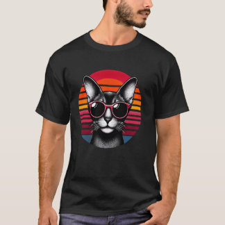 Camiseta Gato Abissínio Óculos de Sol Vintage Sunset Retro 