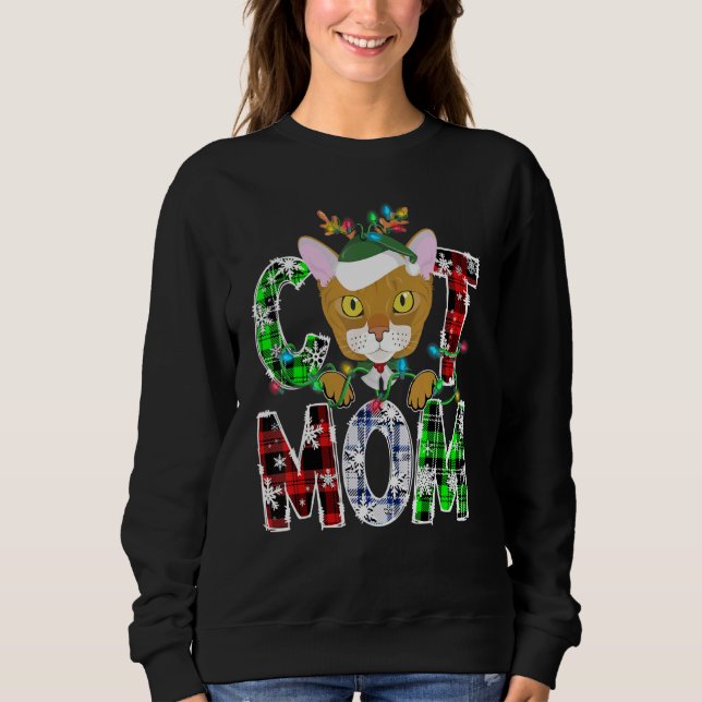 Camiseta Gato Abissino Mãe Luzes Xadrezes Xmas Pajama Reind (Frente)
