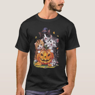 Camiseta Gato Abóbora Halloween Floral Assustador Temporada
