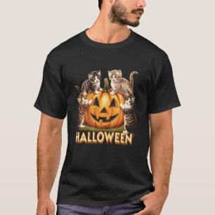 Camiseta Gato Abóbora Halloween Floral Assustador Temporada