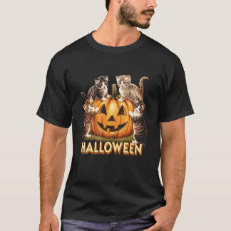 Camiseta Gato Abóbora Halloween Floral Assustador Temporada
