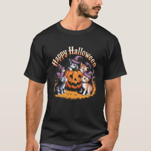 Camiseta Gato Abóbora Halloween Floral Assustador Temporada