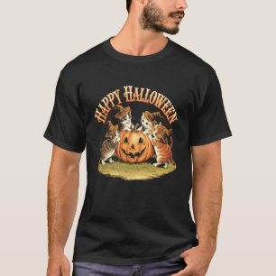 Camiseta Gato Abóbora Halloween Floral Assustador Temporada