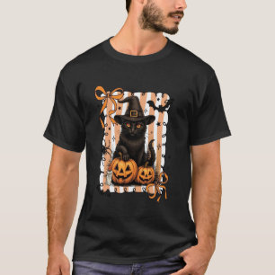 Camiseta Gato Abóbora Halloween Retro Coquette Laço Assusta