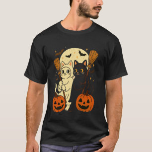 Camiseta Gato Abóbora Halloween Sinistro Lua Morcegos Gatin