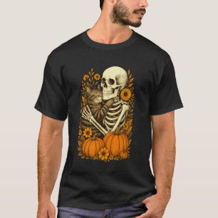Camiseta Gato Abraçando Esqueleto Floral Gato Amante Do Hal