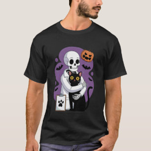 Camiseta Gato Abraçando Esqueleto Funny Vet Gato Amante Hal