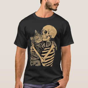 Camiseta Gato Abraçando Esqueleto – Presente Fofo para Aman