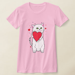 Camiseta Gato abraçando o coração vermelho