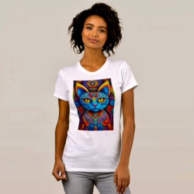 Camiseta Gato Abstrato com Olhos Amarelos (Comfy tri-blend women’s tee feminine fit, scoop neck, short sleeves, relaxed fit.  
)