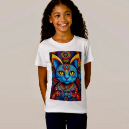 Camiseta Gato Abstrato com Olhos Amarelos 