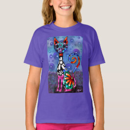 Camiseta Gato Abstrato Funky de Olhos Grandes e Caprichoso