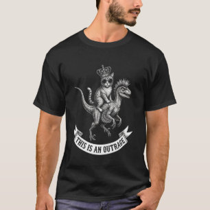 Camiseta Gato Absurdo na Coroa Montando Dinossauro Raptor I