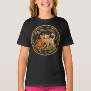 Camiseta Gato Aconchegante e Saudável Fique Perto de Pessoa
