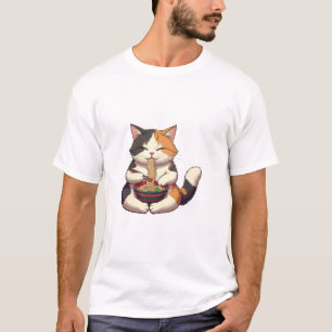 Camiseta Gato Adorável Aproveitando Ramen