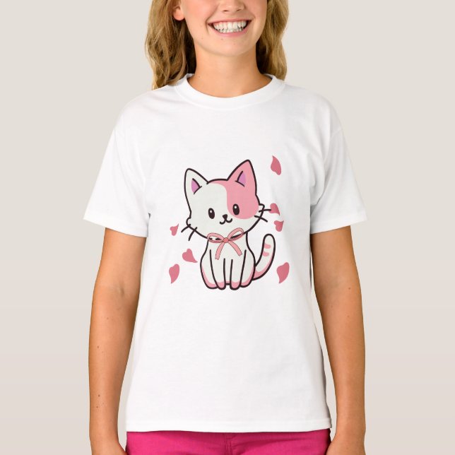 Camiseta Gato Adorável com Arco - Bonito e Confortável (Frente)