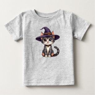 Camiseta Gato Adorável com Chapéu de Bruxa