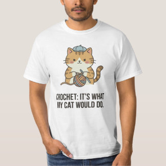 Camiseta Gato Adorável de Chapéu Azul Design de Crochê de F