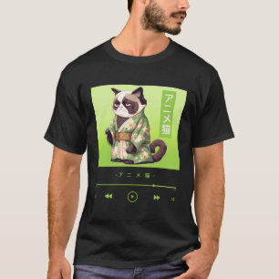 Camiseta Gato Adorável De Estilo Japonês No Elegante Kimono
