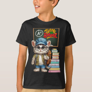 Camiseta Gato Adorável De Volta Ao Design Da Escola