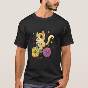 Camiseta Gato Adorável Dirigindo uma Bicicleta Jogando e En
