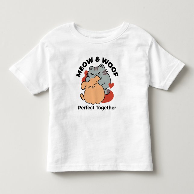 Camiseta Gato Adorável e Cachorro Abraço - Meow & Woof Desi (Frente)