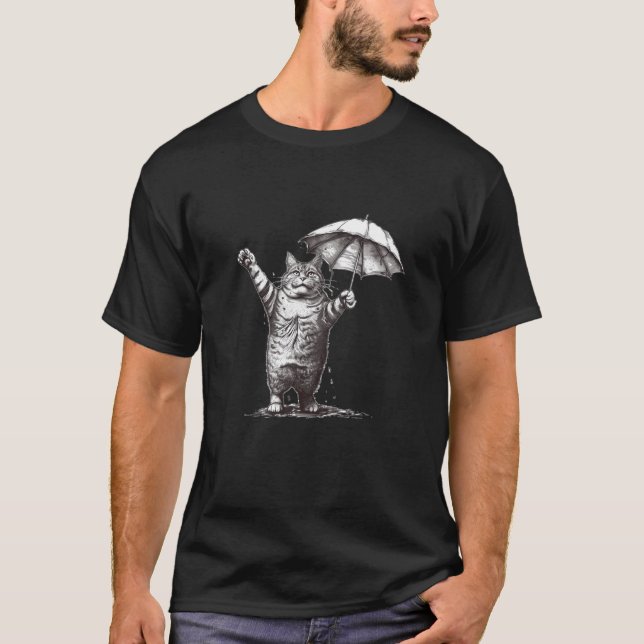 Camiseta Gato Adorável e Design de Guarda-chuvas para Crian (Frente)