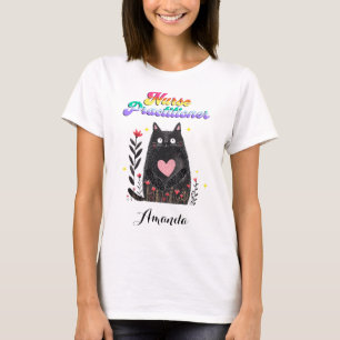 Camiseta Gato Adorável Enfermeiro Floral Boho Heart