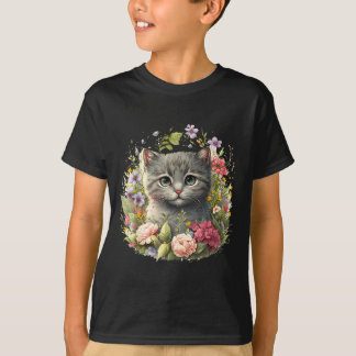 Camiseta Gato adorável filhote floralpng