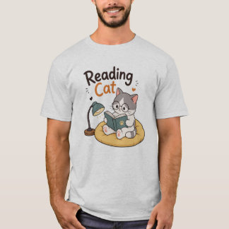 Camiseta Gato Adorável Lendo Livro Ilustração