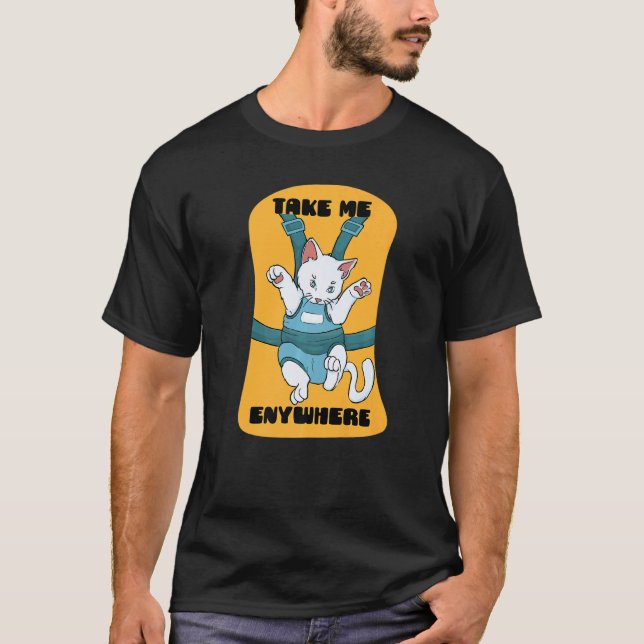 Camiseta gato adorável lindo cintos em qualquer lugar (Frente)