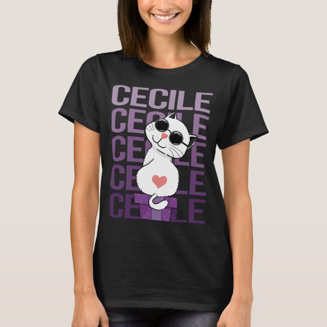 Camiseta Gato Adorável - Nome Cecile (Frente)