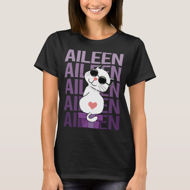 Camiseta Gato Adorável - Nome de Aileen (Frente)