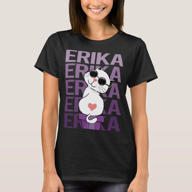 Camiseta Gato Adorável - Nome Erika (Frente)