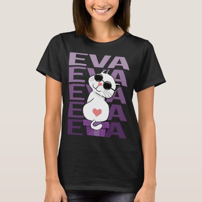 Camiseta Gato Adorável - Nome Eva (Frente)