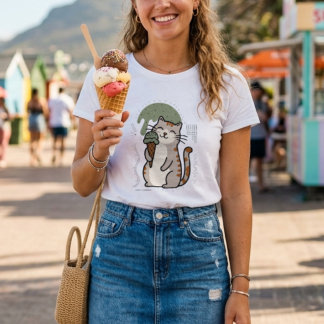 Camiseta Gato adorável segurando um sorvete