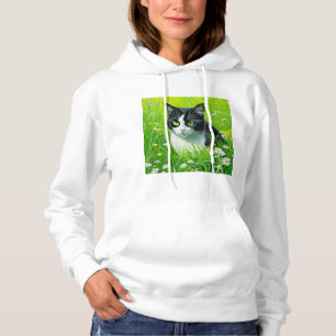 Camiseta Gato Adorável sentado num campo das Disies