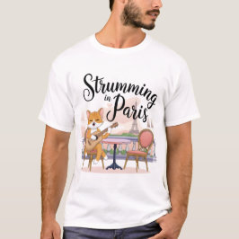 Camiseta Gato Adorável Tocando Violão na Arte Parisiense